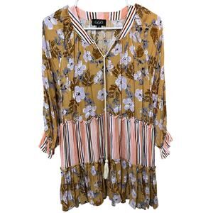 GiGio Women’s Floral Tiered Tunic Blouse Sz Medium Oversized 3/4‎ Sleeve